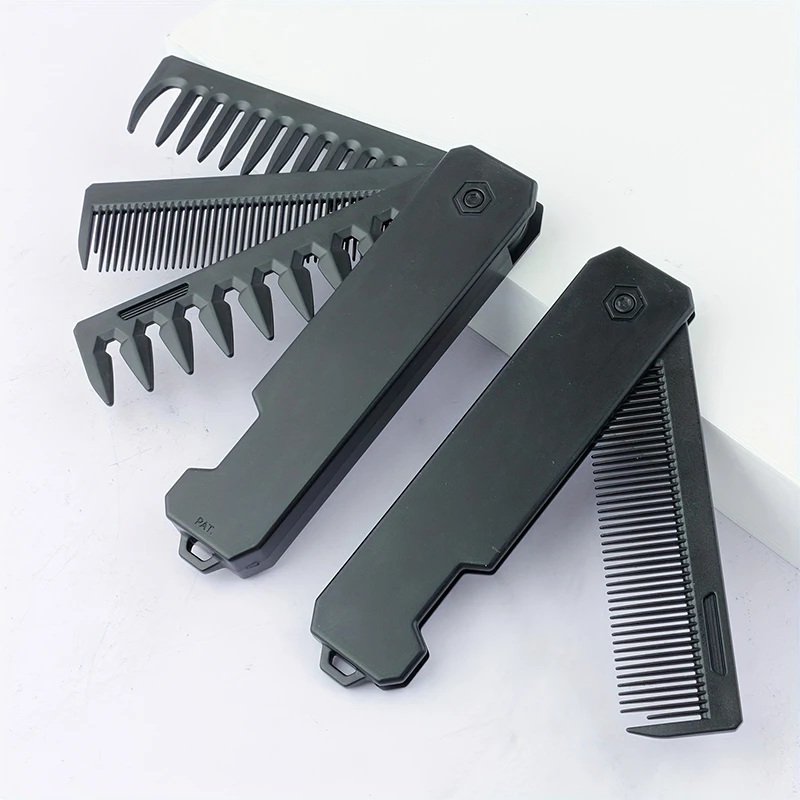 Mens Grooming Box - 男性用3-in-1折りたたみ式ひげ櫛、ひげ櫛ブラシ、口ひげ櫛、ヘアスタイリングツール、ポータブルトラベルグルーミングキット、彼へのギフト