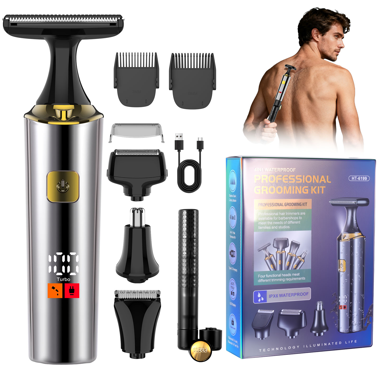 Men Grooming Full Body - ハッテカー電動充電式全身用ヘアトリマー メンズシェーバー グルーミングクリッパー 調整可能なパーソナル衛生脱毛器