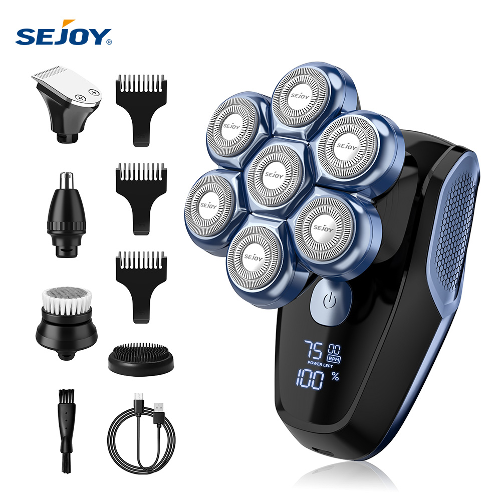 Men Grooming Full Body - セジョイ 6-in-1 7D ヘッドシェーバー、ハゲ男性用電気シェーバー、鼻毛トリマー付き、防水、多機能メンズグルーミングキット