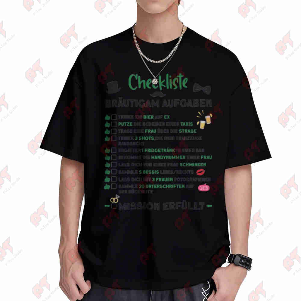 Men'S Groom - 新郎チェックリスト バチェラーパーティー 半袖Tシャツ 100%コットンTシャツ