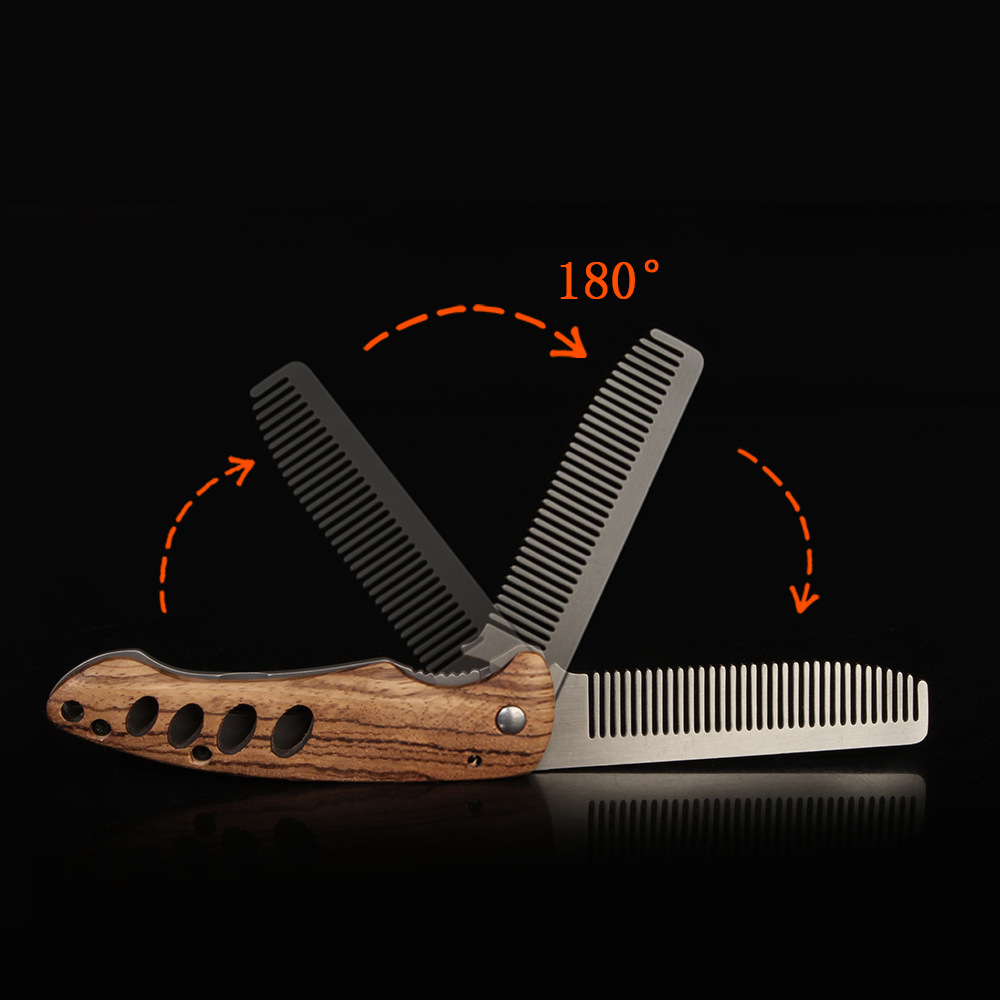 無垢材と金属製の折りたたみ式髭櫛（男性用）、携帯用ポマドール - Mens Grooming Box のレビューと価格