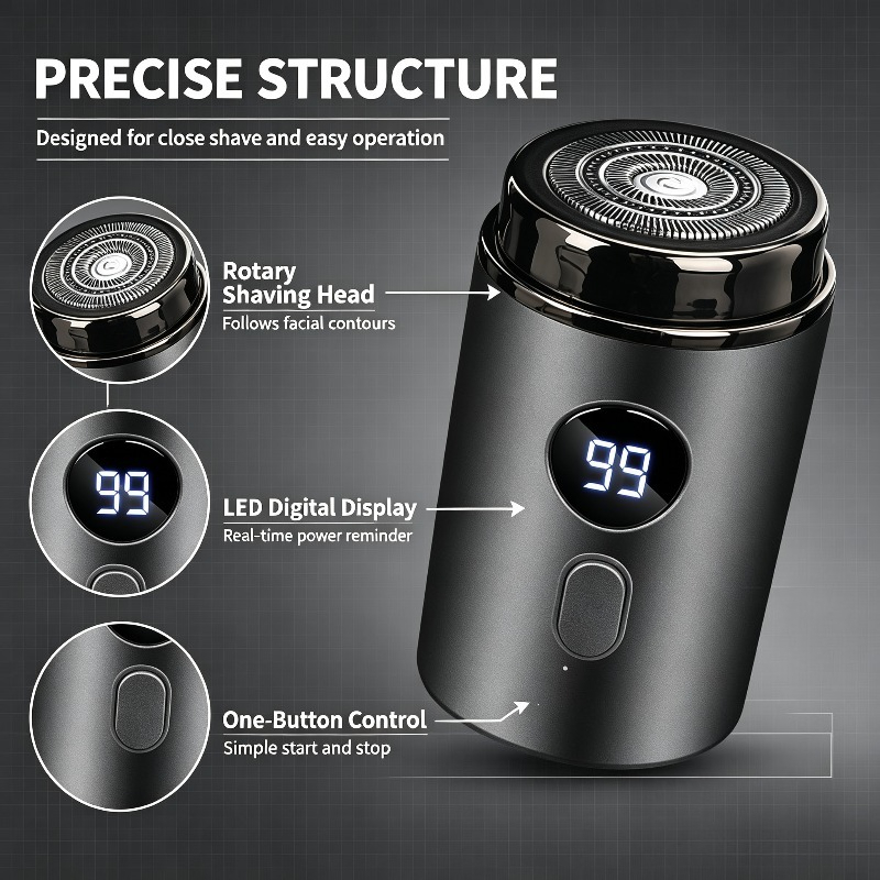 USB充電式防水電気シェーバー（男性用）、LEDディスプレイ - Mens Grooming Box のレビューと価格